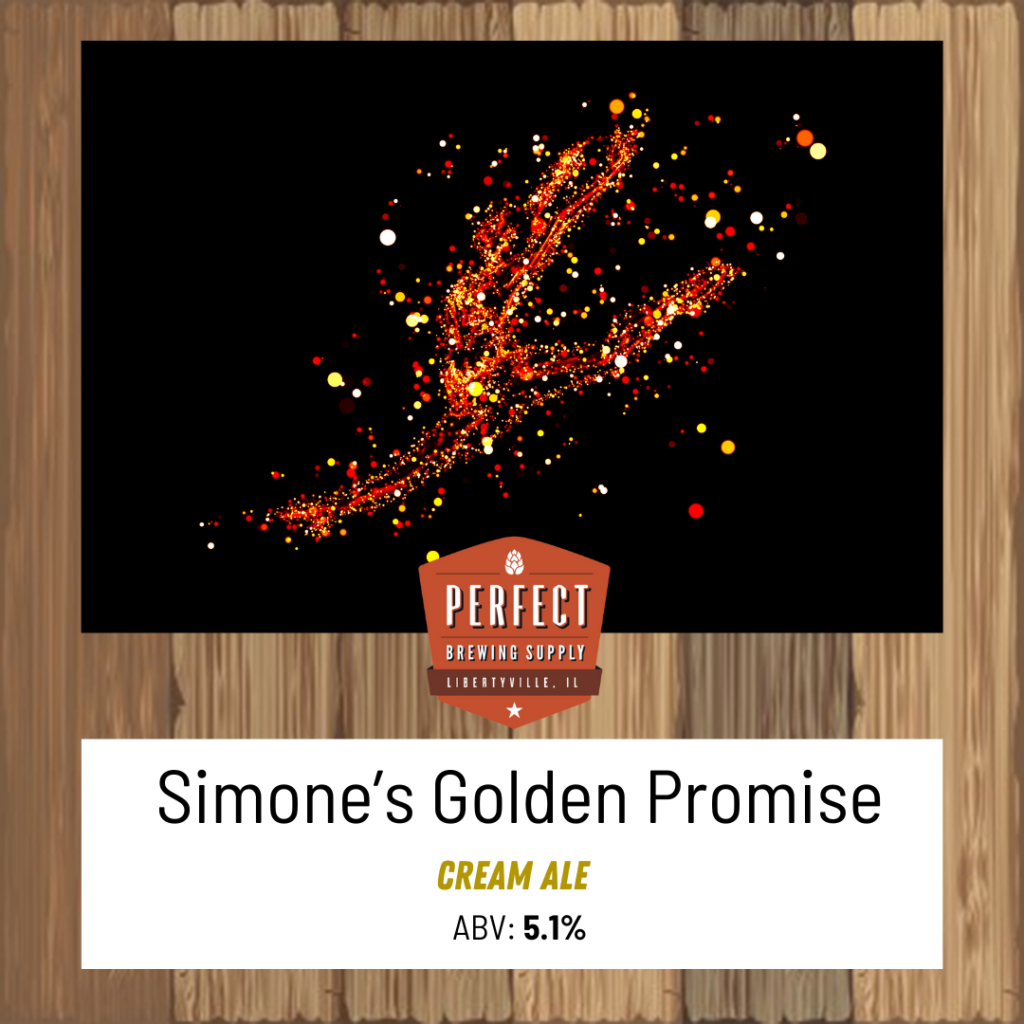 Perfect Brewing Supply Simone's Golden Promise Cream Ale Kit image with a gymnast image made out of red, yellow and white spots showing a jumping image